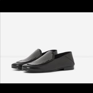 The Kooples calfskin + pigskin black leather studded loafers. Size 7. Like new